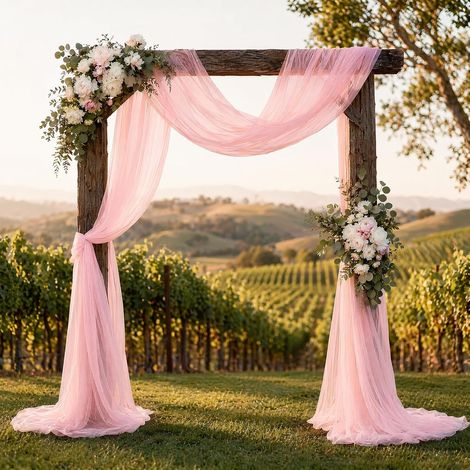 Elégant Romantiques Mariage Arche Tenture, 160 x 500 cm Voilage Rose Rideau en Tulle Décoration, Mariage Voilage Drapés en Mousseline pour Photographie, Fête, Cérémonie, Rideau de Gaze (Rose) (1/5)