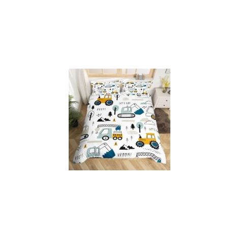 Ensemble de literie enfant camion 140x200cm – Housse de couette en microfibre légère – Taie d'oreiller 50x75cm – Lavable en machine (1/4)