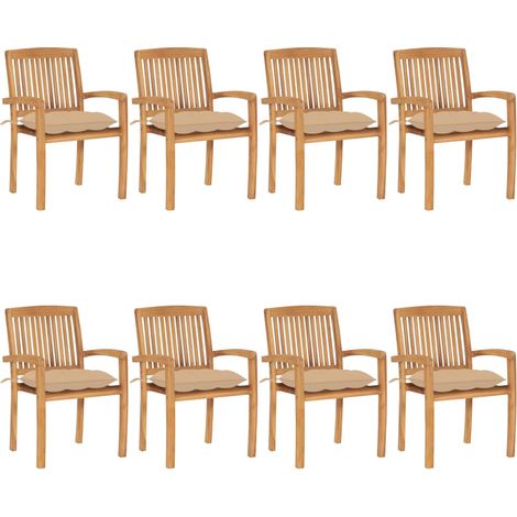 Lot de 8 Chaises de jardin empilables avec coussins Fauteuil de Jardin Teck solide 91237 (1/5)
