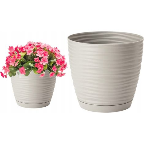 Blumentopf mit Untersetzer, rund, hellgrau, 12,7x11,8cm, Kunststoff