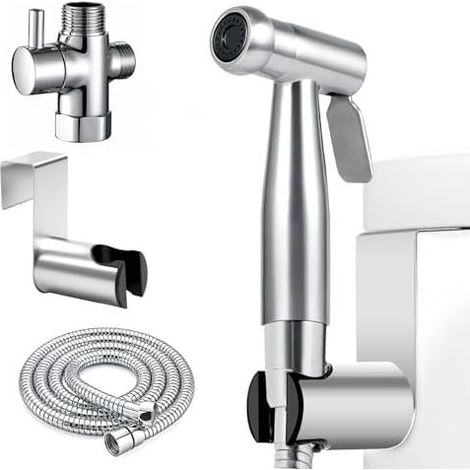 Handbrause-Set fürs Badezimmer – Edelstahl mit 3-Wege-Ventil und 1,5 m langem Schlauch. Für die Reinigung von Toiletten und Badezimmern. (1/5)