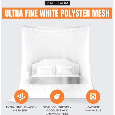 Moskitonetz für Doppelbetten 200x200x180cm – Rundumschutz vor Insekten – Schnelle Montage mit Baldachin-Set – Weiß – (1/4)