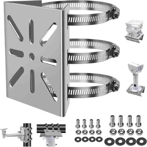Universal Wall Mount Bracket – Security Camera Mount Vertical Pole Stand – Stainless Steel Fixing Angle Bracket with 3 Rings 100mm Diameter – Cameras Solar Panels PTZ Dome (1/4)