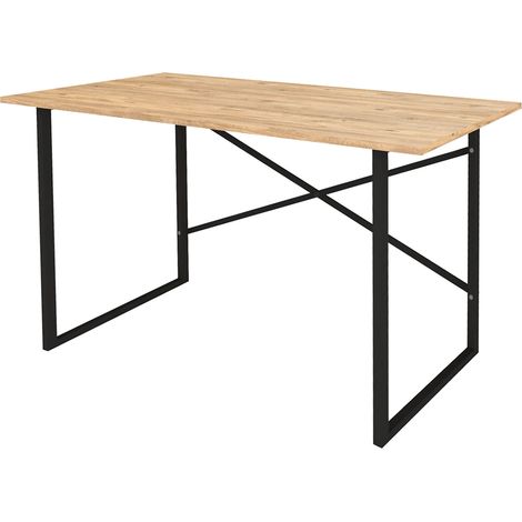 Mesa escritorio. Mesa de ordenador. Estilo iindustrial. Estructura metálica negra y tablero melamina color roble Safir. (Alto 75 cm/Ancho 120 cm/Fondo 60 cm) (1/3)
