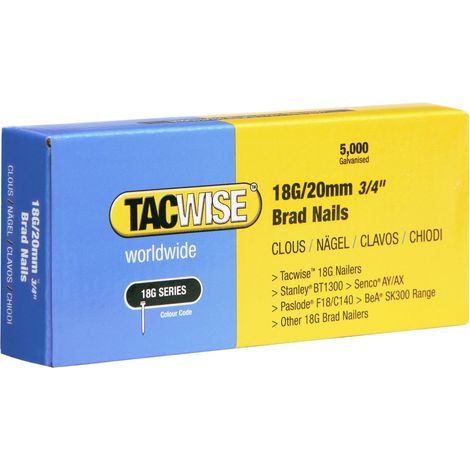 Tacwise 0395 Chiodi Brad Galvanizzati Tipo 18G / 20 mm, Confezione da 5000 (1/3)