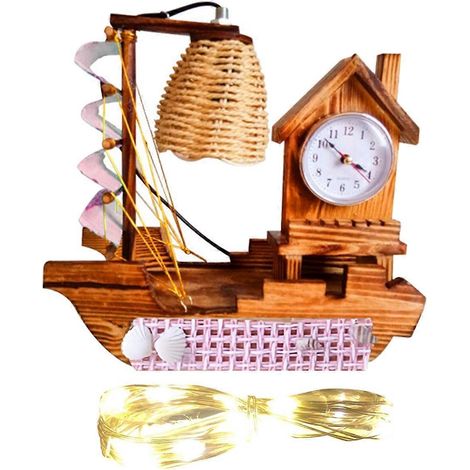 Horloge lampe en bois de voilier avec horloge violette-- (1/5)