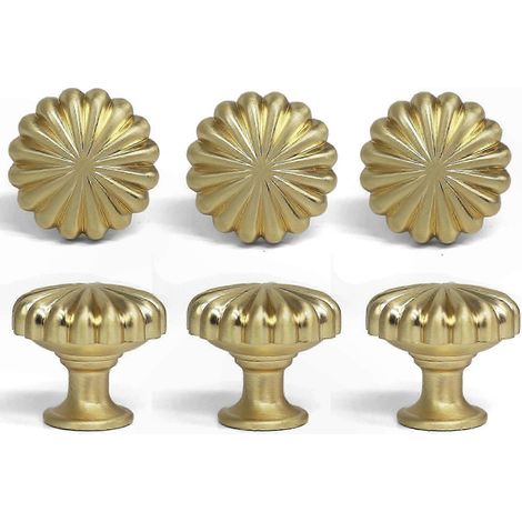 Vintage-Schrankknöpfe in Gold, 6er-Pack schlichte Schubladengriffe, moderne Messing-Schrankgriffe, einlochige Kommodenknöpfe im Kürbis-Stil (1/5)