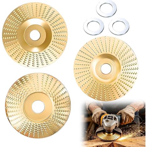 Disco abrasivo para madera, juego de 3 discos abrasivos para amoladora angular, muela abrasiva de carburo de tungsteno para cortar, dar forma, lijar y pulir madera 100/22 mm (1/5)