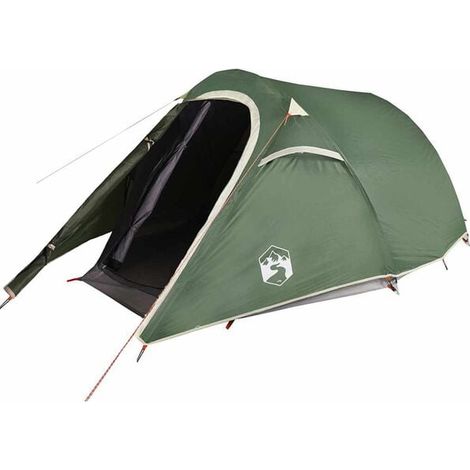 Tente de camping tunnel verte imperméable, adaptée à 3 personnes.