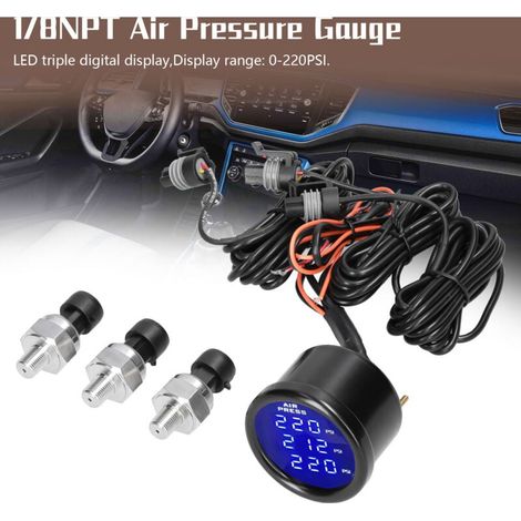 Zoternen Triple affichage de la pression d'air Guage LED Digital Suspension Gauge 0-220PSI avec des capteurs 3PCS 1 / 8NPT (1/4)