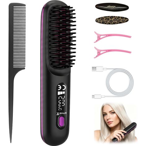 Brosse Chauffante Cheveux Sans Fil Mini Lissante Portable (1/4)