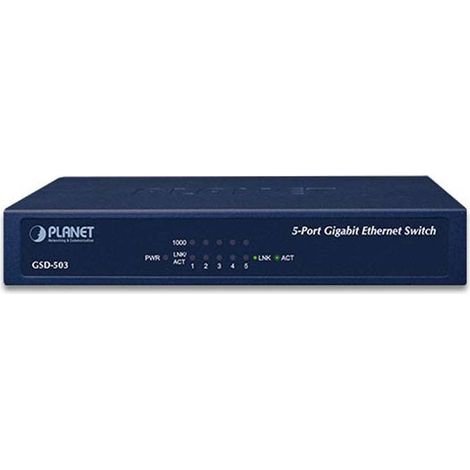 Switch Ethernet Planet 5-P 10/100/1000Mbps Gigabit (alimentazione esterna) - Custodia in metallo, GSD-503 (1/4)