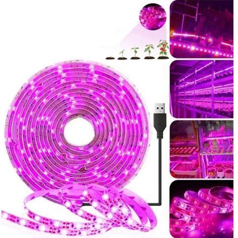 Ruban LED pour culture de plantes, étanche, spectre complet, 5 m, alimenté par USB (1/5)