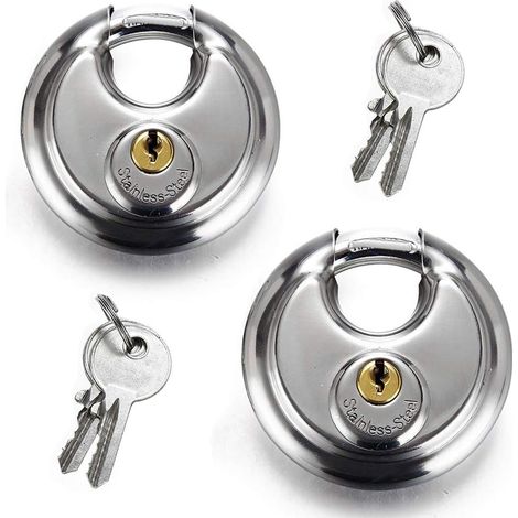 Set mit 70-mm-Rundscheiben-Vorhängeschlössern aus Edelstahl, robust, für Aufbewahrung, Werkzeugkästen, Diebstahlsicherung für Lagertüren, 4 Schlüssel – AquaForge