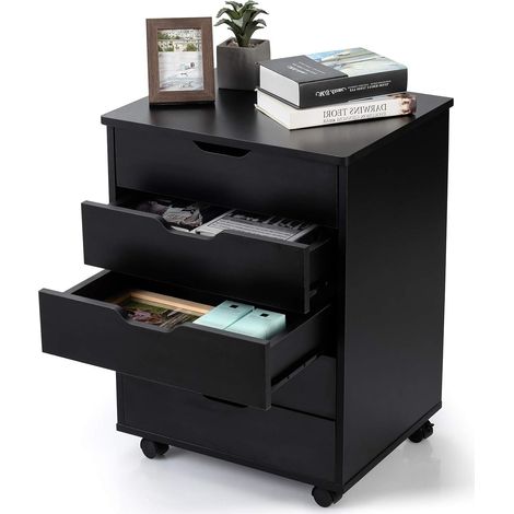 GOPLUS Caisson de Bureau à roulettes avec 5 Tiroirs, Armoire de Rangement pour dossiers, Documents, papiers, Meuble de Rangement pour Salon Cuisine et Couloir,Blanc (1/5)