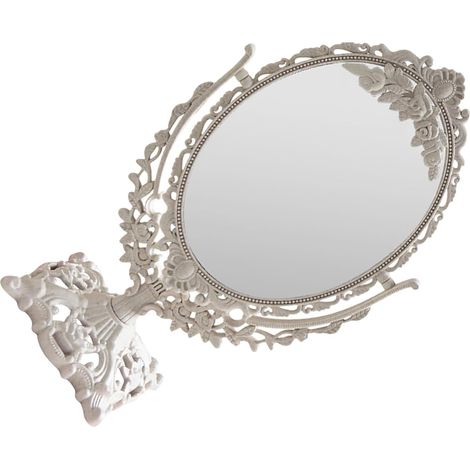 Miroir Gothique Style Rétro Délicat Double Face de Maquillage en Paille de Blé Beige, Miroir de Bureau Rotatif à 360° pour Coiffeuse Fille (1/5)