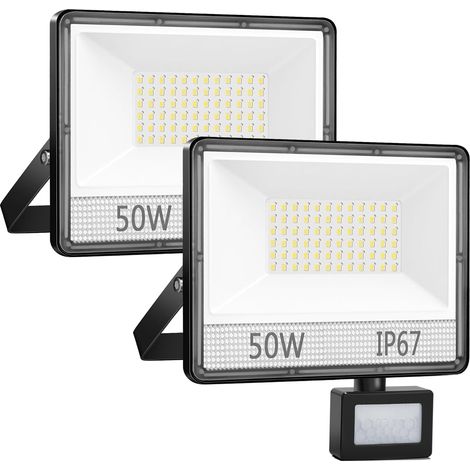 50W Projecteur LED Extérieur avec Détecteur - IP67 Etanche Spot Exterieur 5000LM Brillante Projecteur Extérieur Avec Detecteur de Mouvement, Lampe de Sécurité pour Jardin Garage Patio, 2 Pièces (1/5)