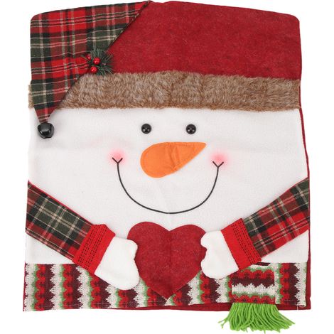 Housse de chaise Noël Housse dossier anti-dérapante en tissu non tissé motif bonhomme de neige 52x47cm pour salle à manger (1/5)