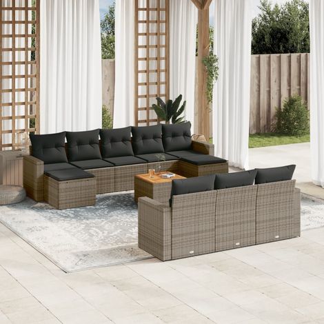 11-tlg. Garten-Sofagarnitur mit Kissen Grau Poly Rattan vidaXL (1/5)