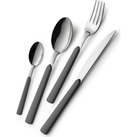 GLOUPIE Set 24 Posate Loft Grigio Per 6 Persone in Acciaio Inox e Manico In ABS Made In Italy Lavabili In Lavastoviglie (1/5)