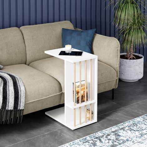 Mesa auxiliar Siikainen con ruedas aglomerado 65x44x29cm - Blanco [en.casa]