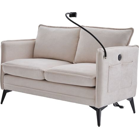 ELVMI Divano 2 Posti con Supporto Regolabile per Telefono e Tasche Laterali in Ciniglia Beige 127 × 69 × 66 cm (1/4)