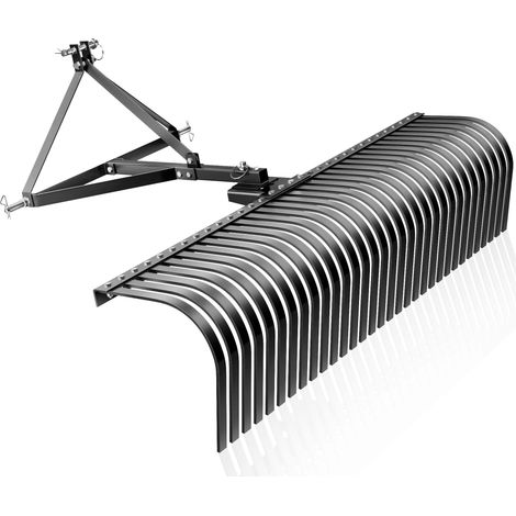 Wiltec Escarificador con ancho de trabajo de 152 cm para tractor, rastrillo con 32 púas y sistema de enganche de tres puntos giratorio en 360°