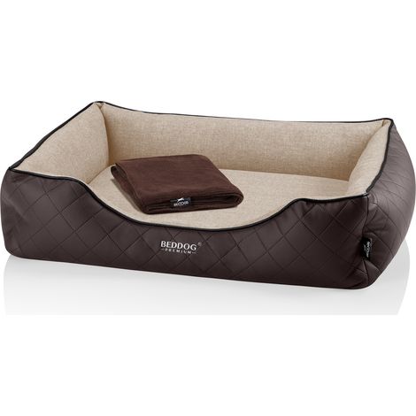 BedDog Premium Cama ortopédica para perro WUFFI Espuma con memoria, sofá para perro, funda removible, manta de felpa de regalo:MELANGE (beige/marron), XL (1/5)