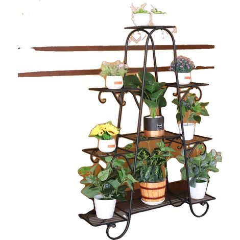 Soporte para plantas, diseño de 9 niveles, construcción metálica, negro. (1/5)