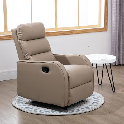 Fauteuil Relax Inclinable 160° avec Repose-pieds, Cuir PU, Bois et Acier, 65x89x100 cm, Brun Clair (1/5)