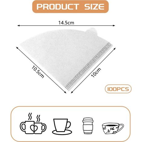 Konische Kaffeefilter aus Papier – 100 Stück, Konische Kaffeefilter aus Papier V01 Größe 2 Weiß – Einweg (1/5)