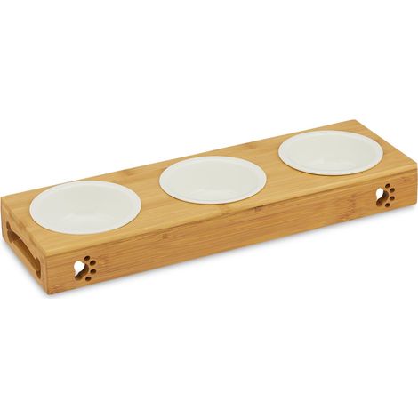 Doppia ciotola per animali domestici casa 5,5 x 29,5 x 14 cm design pulito in bambù bianco 130007785
