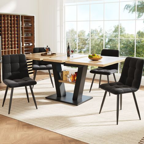 Set da pranzo allungabile 118-157 x 70 cm con 4 sedie, nero e naturale DESVIAE (1/5)