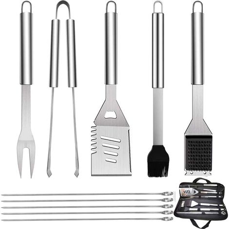 Lot de 10 ustensiles de Barbecue en Acier Inoxydable avec Sac de Transport spatule Brosse métallique Pince et Fourchette Accessoires (1/5)