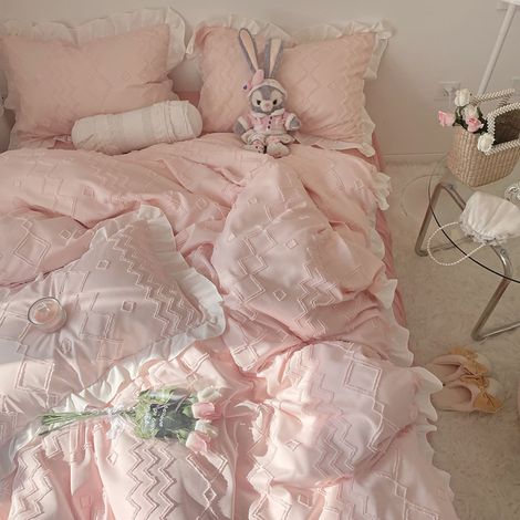 Ensemble de literie douce en tissu brossé avec dentelle, housses d'oreiller rose pour chambre de princesse, 1 paire