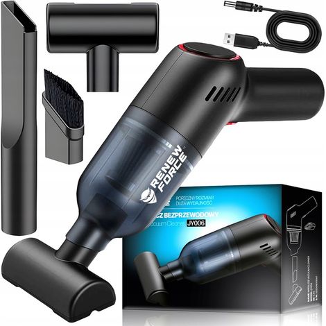 Aspiradora portátil inalámbrica para coche, potente, con batería y accesorios.