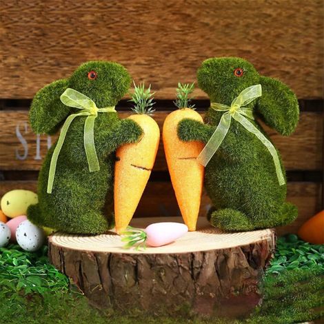 Lapin De Pâques - Décor En Résine Avec Carotte - Pour Intérieur Jardin Terrasse Fenêtre - 14.5 X 11 Cm - Vert (1/5)