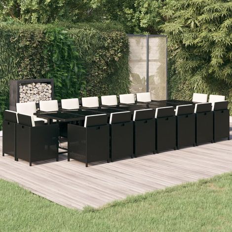 19-tlg. Garten-Essgruppe mit Kissen Poly Rattan Schwarz (1/5)