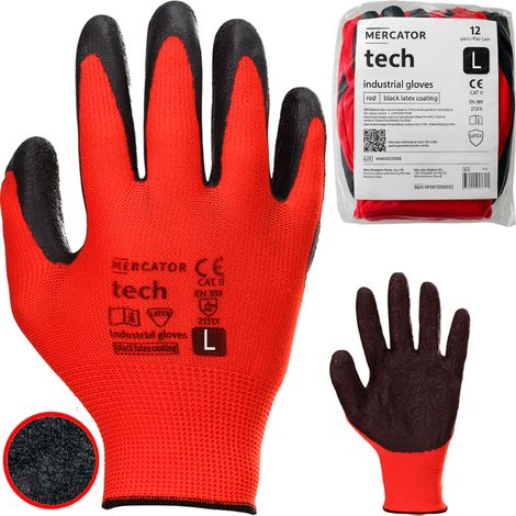 MERCATOR Tech Rot+Schwarze Latex-Arbeitshandschuhe - L - 12 Paar