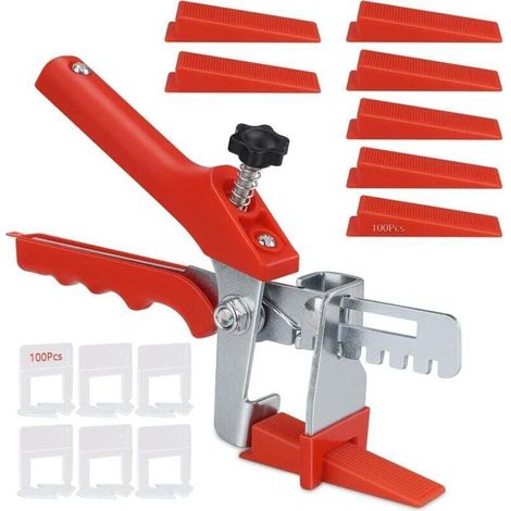 Système de Nivellement pour Carrelage avec 1 Pince+100 Cales+100 Clips 3MM Kit Nivellement Carrelage,Outils de nivellement de carreaux de 7 à 14 mm de hauteur (1/4)