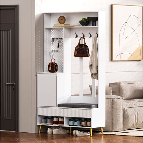 MEUBLIV mueble de entrada 100x35x180 cm blanco – banco, sin colchón (1/5)