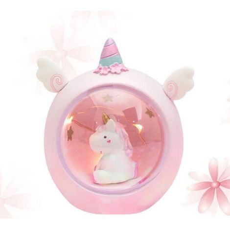 1 Veilleuse Licorne, Résine Rose 13x11x17cm, Décoration Chambre Enfant, Cadeau Anniversaire Fille