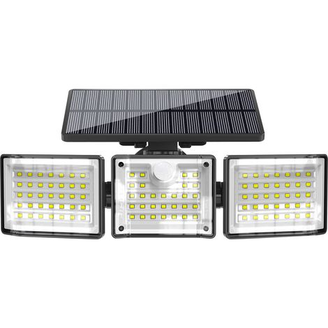 Applique murale solaire, lampadaire de jardin étanche avec capteur, applique murale solaire LED rotative à trois têtes, étanche IP65, éclairage de jardin
