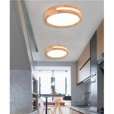 U-do 2pcs Moderne Plafonnier LED,Plafonnier en Bois Rond Blanc Froid Lampe de Plafonde Industriel pour Salon Chambre,4500K,Ø30cm (1/4)