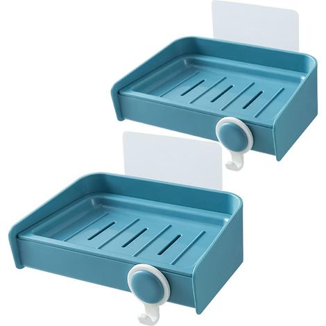 Ensemble de 2 étagères de salle de bain - Fixation murale - Non perforées (Bleu)