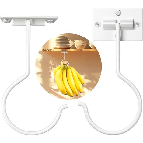 Due ganci in metallo bianco, pieghevoli, da riporre sotto i pensili, per risparmiare spazio in cucina, soluzione multifunzionale per l'organizzazione della casa. (1/5)