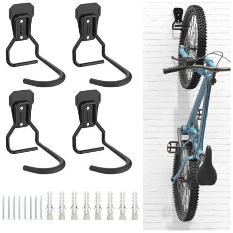4 crochets pour vélo en fer, support mural vertical L-shaped robuste pour rangement de vélos – idéal pour garage et intérieur, couleur noire (1/5)