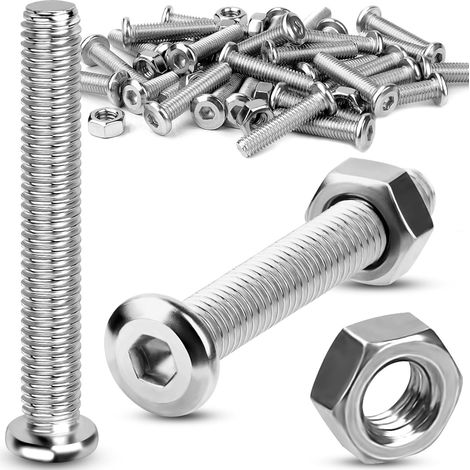 M8x60 mm Schrauben mit Muttern 15 Sätze Linsenkopfschrauben Flachkopfschrauben Set Edelstahl Sechskantschrauben mit Muttern Silber Innensechskantschrauben für Holz Montage Werkbank DIY (1/5)