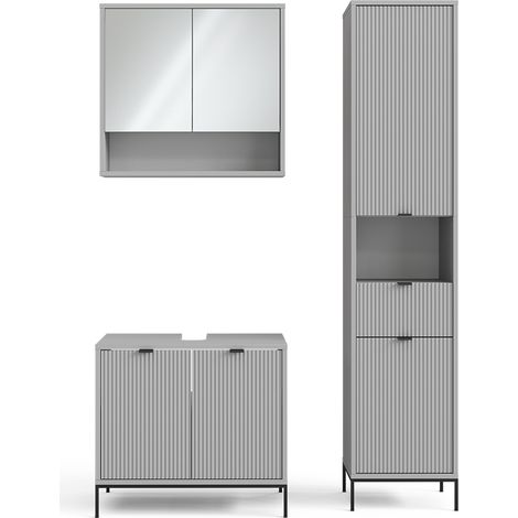 Conjunto de muebles de baño Eliza, Gris, 3 partes, con mueble alto, Vicco