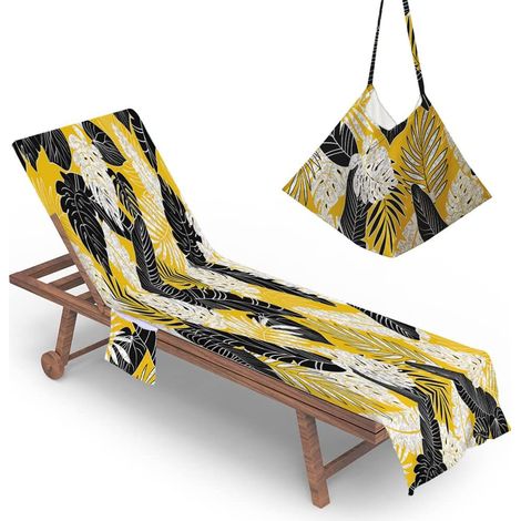Housse de Chaise de Plage Serviette de Plage Microfibre avec Poche Latérale, Couverture de Chaise Longue de Plage pour Piscine, Bain de Soleil, Vacances (75x210cm,YT3332)